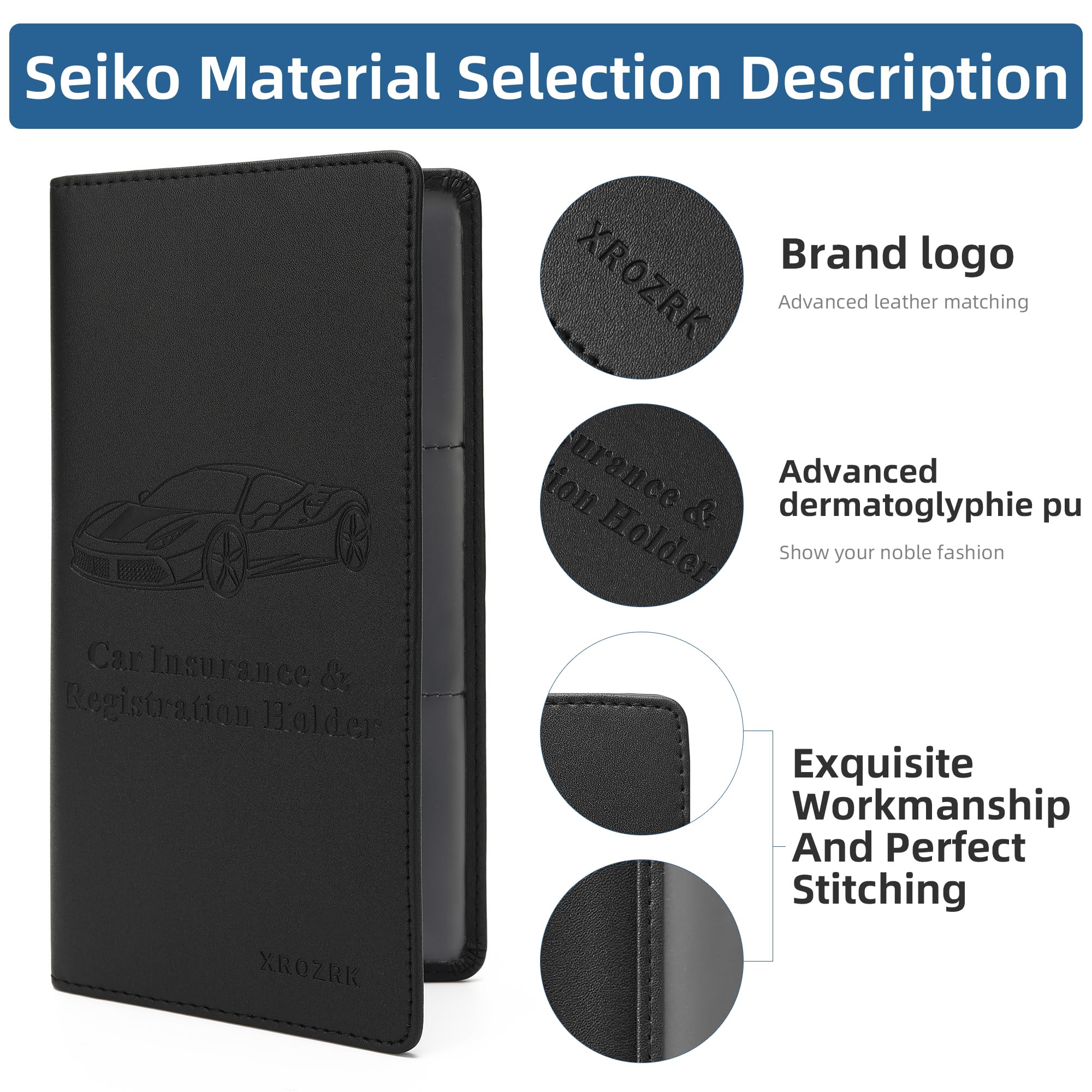 XROZRK Polyurethane, Leather Car Registration And Insurance Card Holder Document Wallet For Driver License & Other Essential Documents (Black) 1