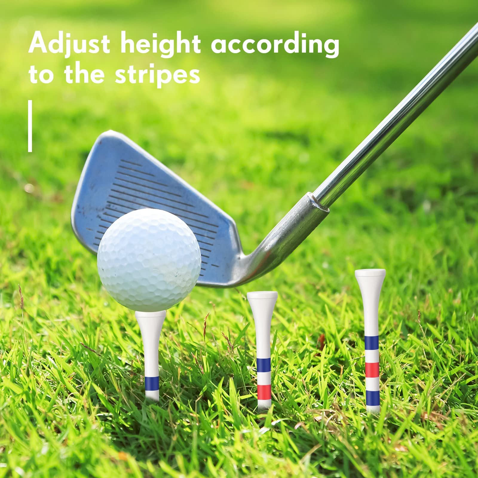 200 Stück Bambus-Golf-Tees, 8,9 cm, reduziert Reibung, seitlicher Drehung, Golf-Tees aus Holz (weiß, rot und blau)