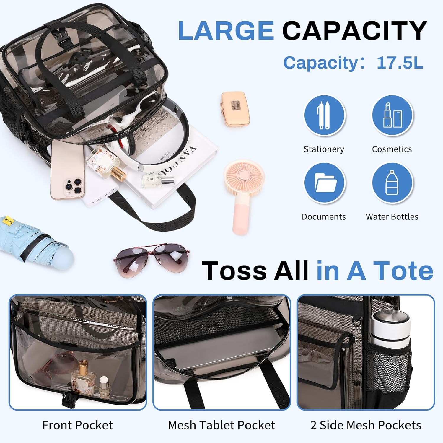 MOONBABY Clear Bag for Stadium Events, Clear Transparent Tote Bag with Detachable Strap for Sports, Concert, Work,Travel - Image 5