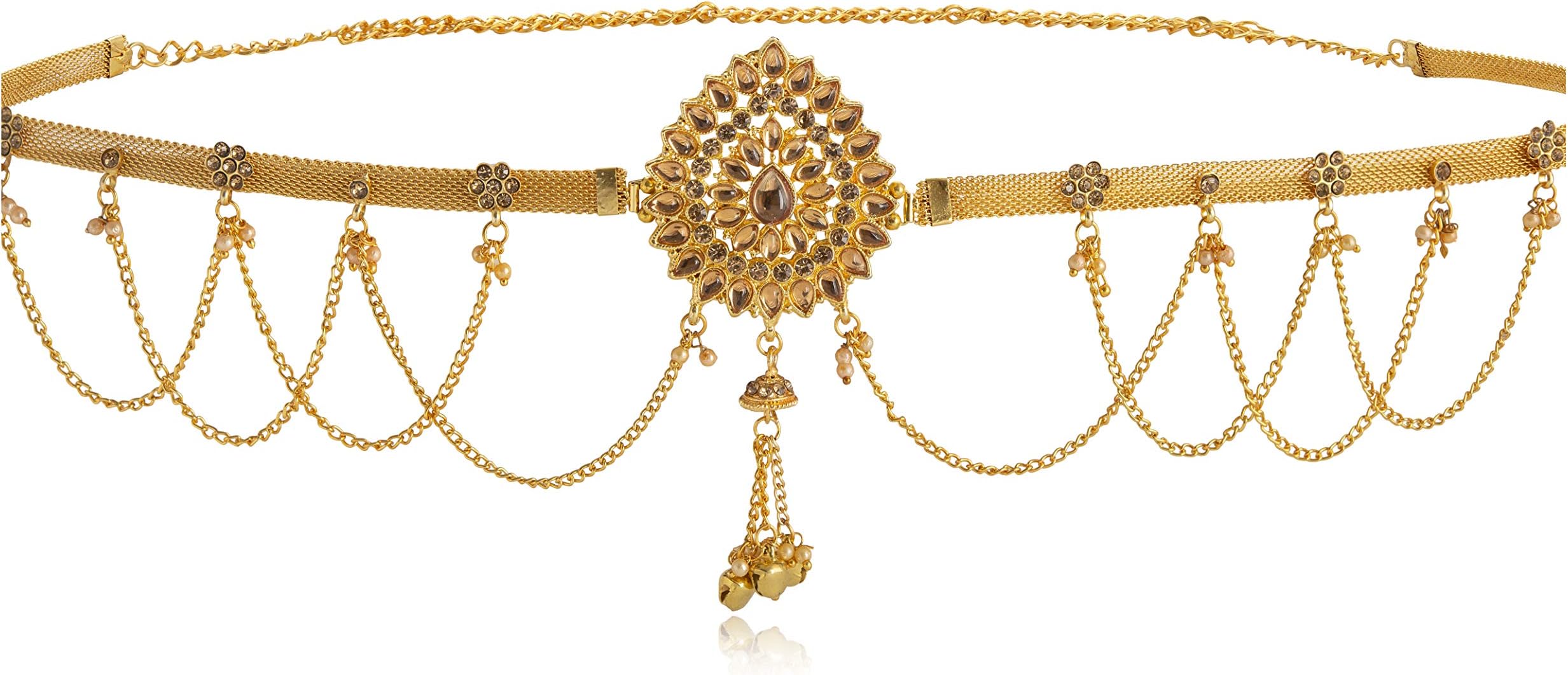 WomenSkyGold Polished Kamar chain with Pearls and Stone for Women