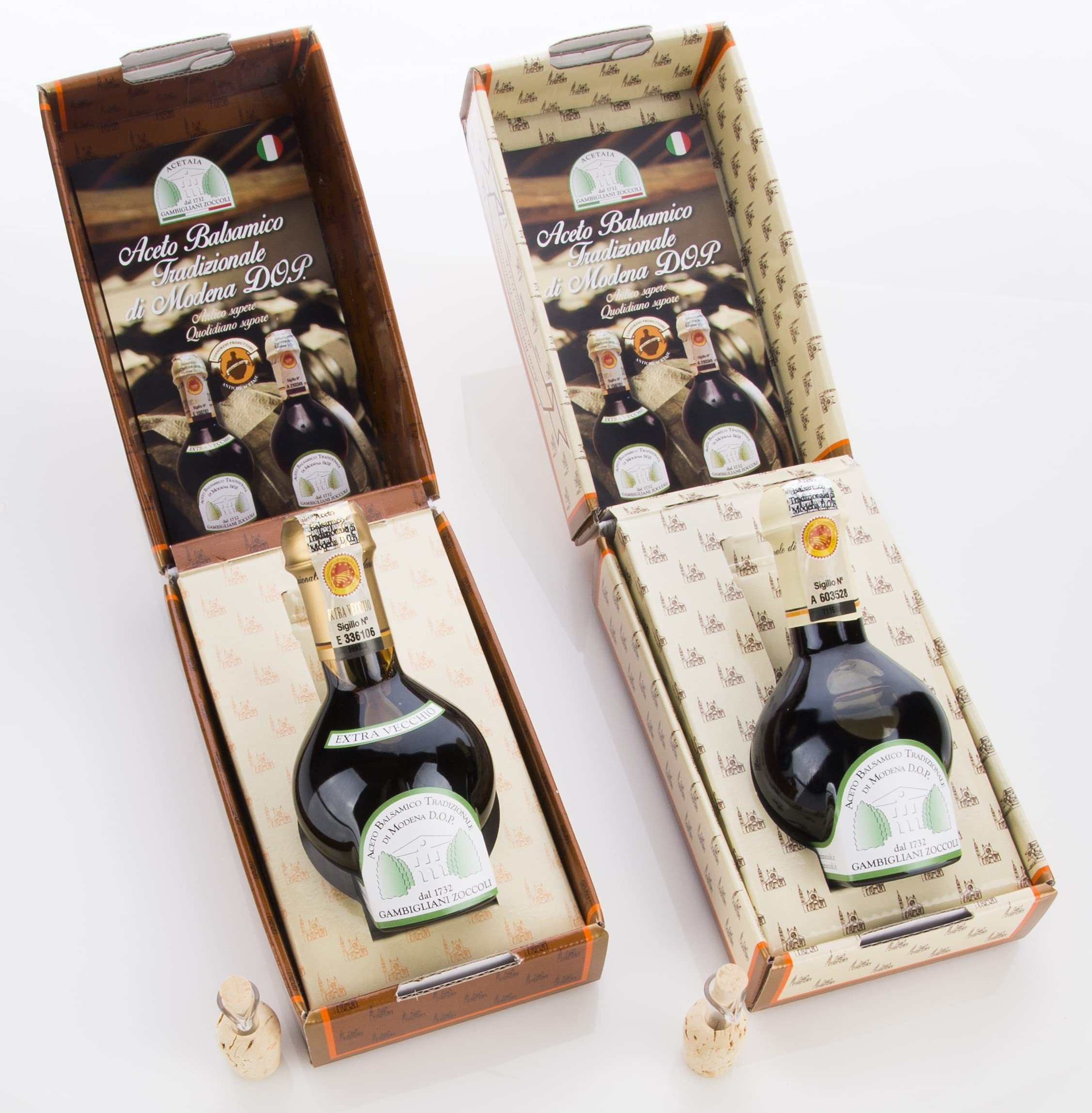 Gambigliani Zoccoli - Duetto di Aceto Balsamico Tradizionale di Modena D.O.P. 2 Boccette da 100 ml di ABTM minimo 12 e oltre 25 anni d'invecchiamento