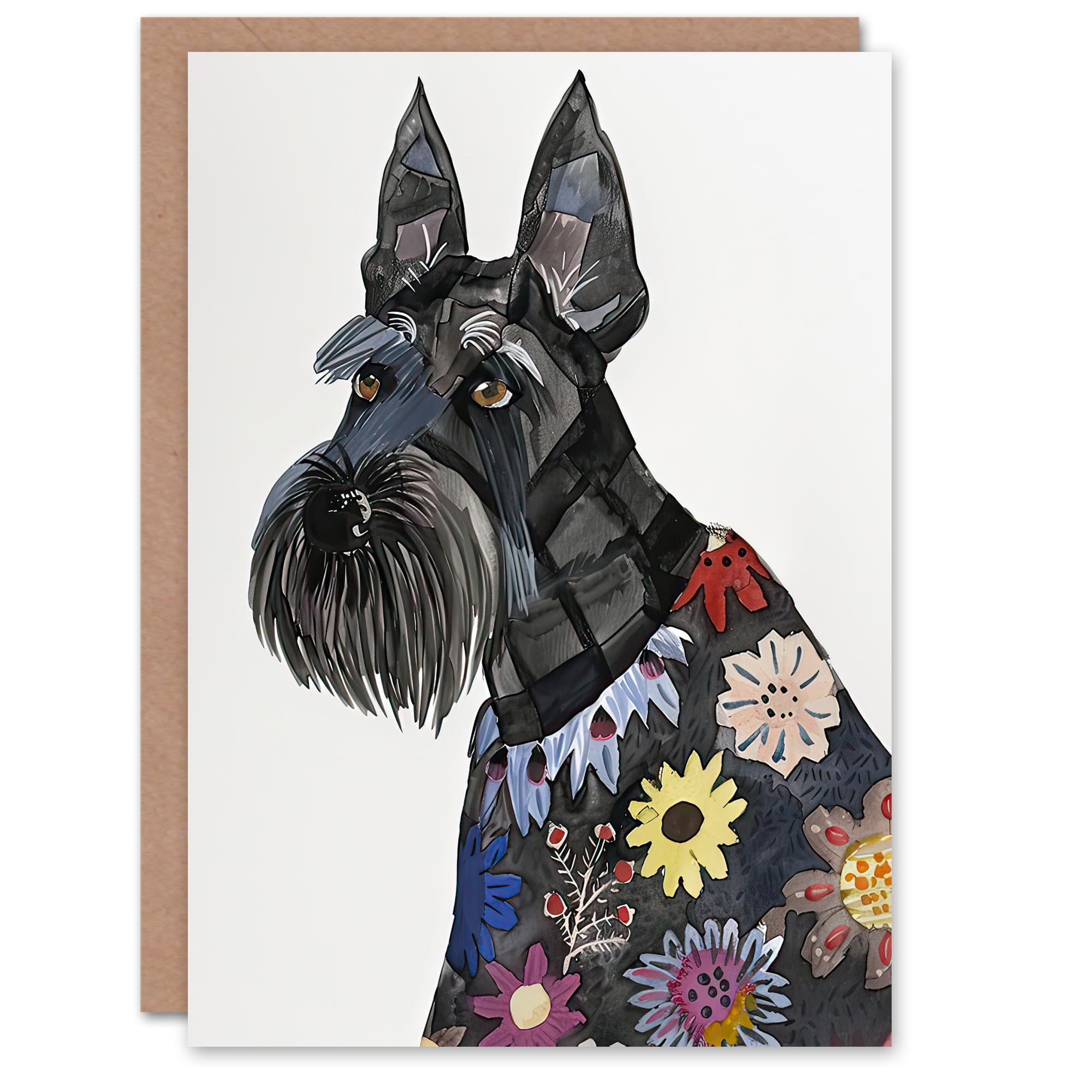 Artery8 Greeting Card Scottish Terrier Floral Coat Dog Lover Portrait For Her Woman Birthday Card