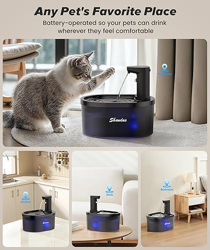 Miniatura 2 de Fuente de agua inalámbrica para gatos, fuente para gatos con batería de 5000 mAh, fuente inalámbrica para beber mascotas de 101 oz3 L con sensor de