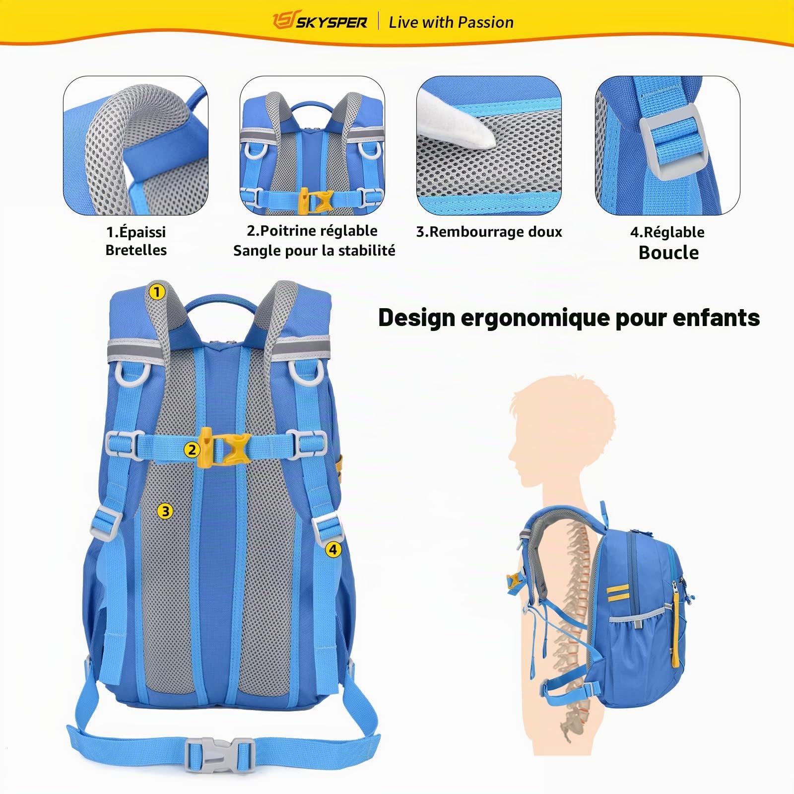 SKYSPER Cartable Fille Garcon Primaire 12-18L Sac à Dos Enfant | avec Sangle de Poitrine Léger Sac A Dos Maternelle 3-8 Ans Petit Cartable Fille Primaire pour Voyage Randonnée