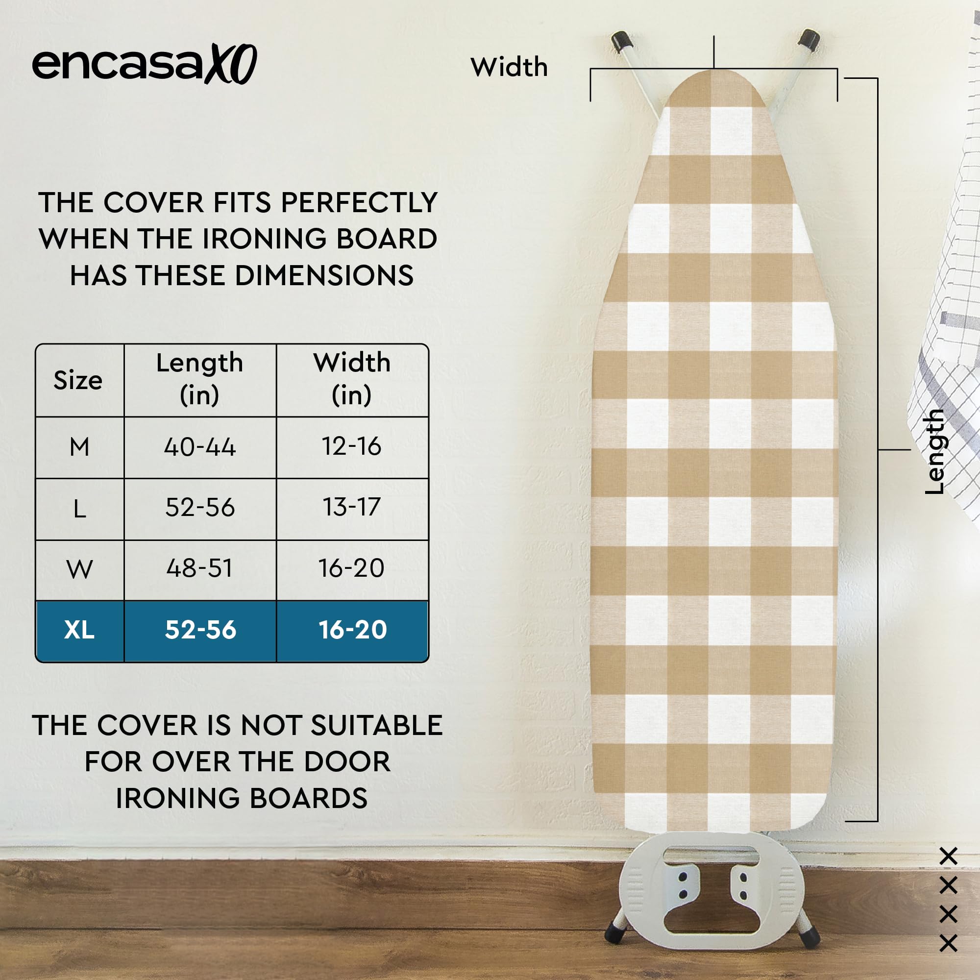 Funda De Repuesto para Tabla De Planchar Encasa Xo con Almohadilla Extra Gruesa, Elástica Y Resistente Al Calor, Se Adapta A Tablas Estándar (135x45 cm), Beige búfalo, Alta Durabilidad.