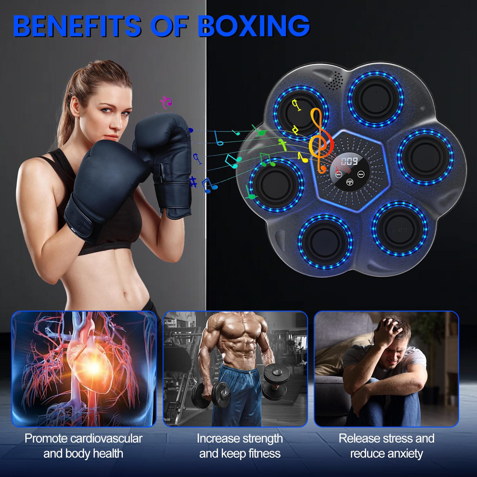Macchina Per Boxe Musicale Smart Ricaricabile | 6 Tasti A Led Con 5 Modalità Ritmo | Per Bambini E Ragazzi, Allenamento In Casa E Palestra