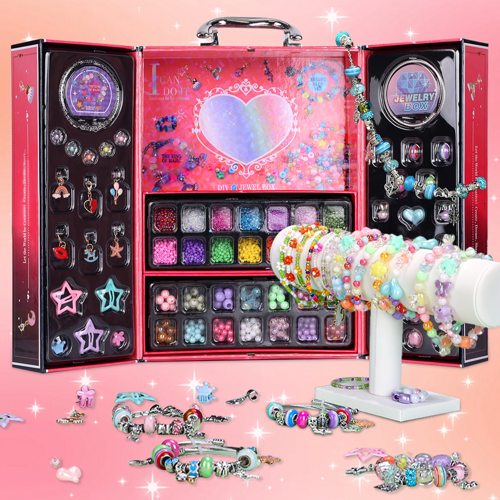 Woiworco Kids' Jewelry Making Kits Bracelet Making Kit with Jewelry Box, Beads & Charms for Beading Bracelets & Necklaces Christmas Gifts Birthday Gifts Craft Set