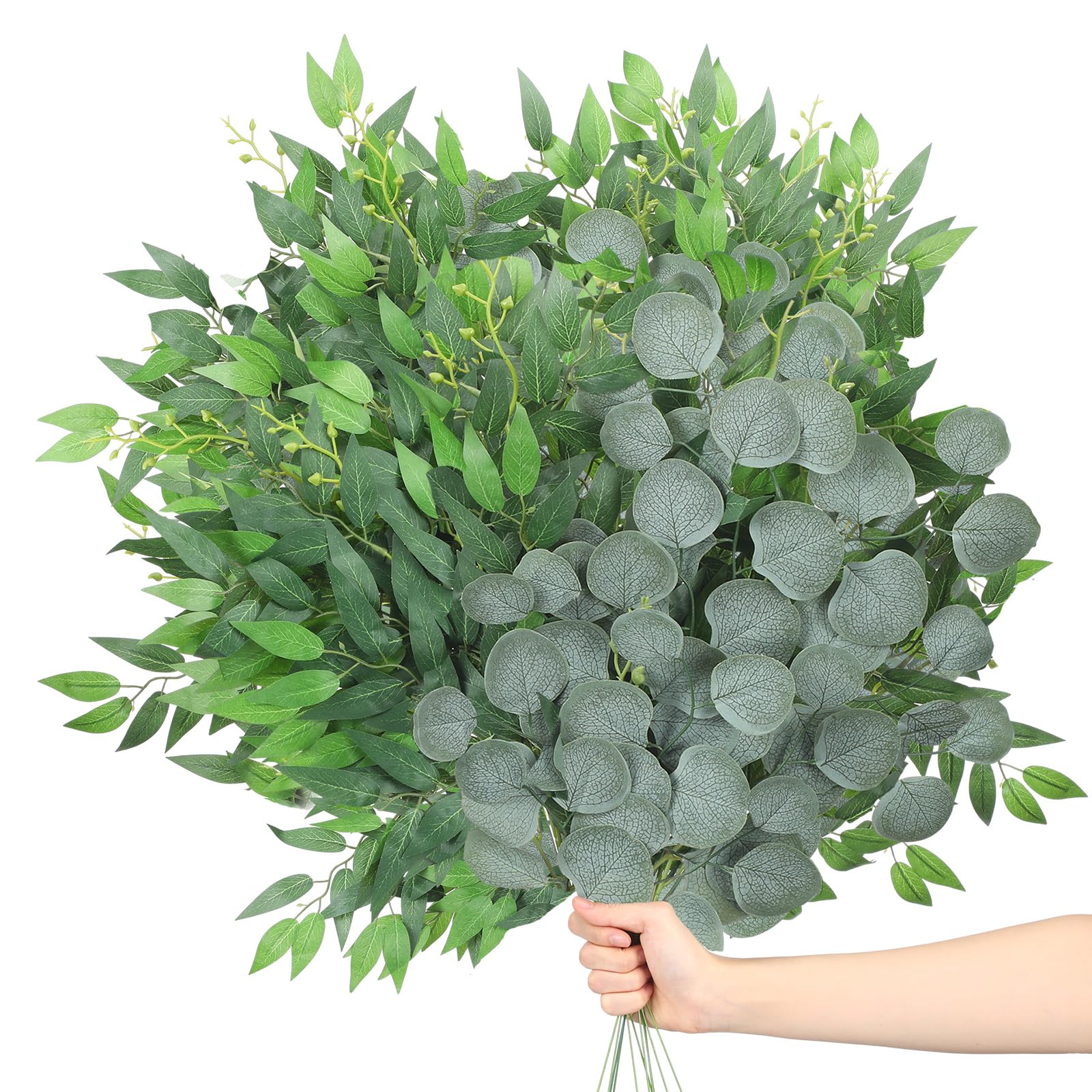 Plantes d'eucalyptus artificielles pour vase de mariage et bouquet de ruscus italien