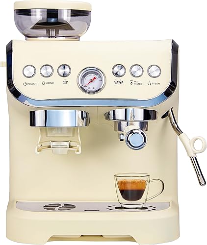 MIROX Máquina de café expreso de 15 bares, cafetera con espumador de leche, molinillo de frijoles integrado, máquina combinada de capuchino con