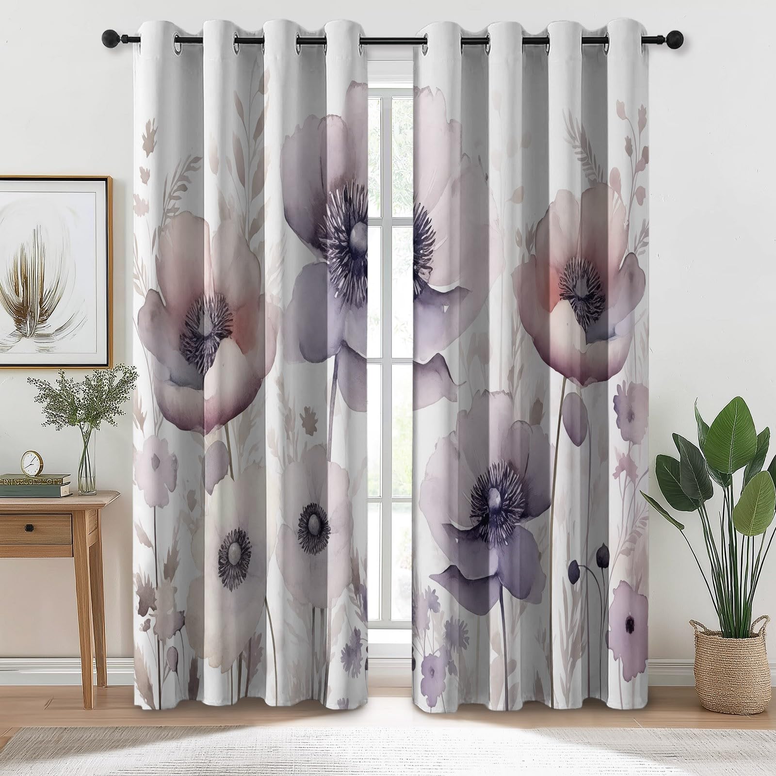 Rideau thermique violet motif lavande pour couper le froid et bloquer la lumière du jour