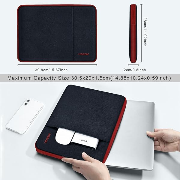 HSEOK 15,6" Funda para Computadora Portátil, Funda Impermeable a Prueba de Golpes con Bolsillo Lateral, Compatible con MacBook Pro 16"/15" y la Mayoría de Las PC de 15" 15,6" 16",B02K02 - 2