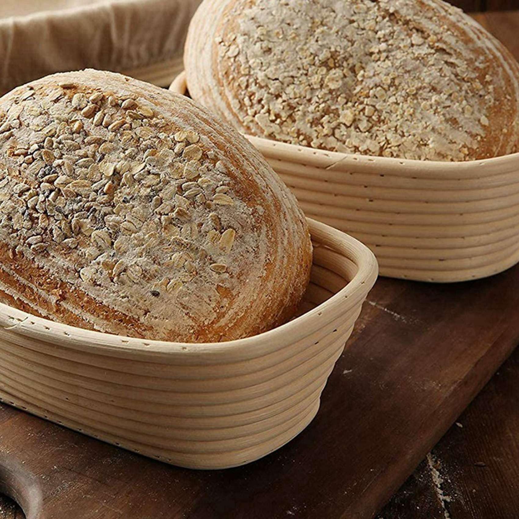 2X Conjunto de Canasta de Prueba Banneton - Canasta de Panadería Artesanal de Pan de Masa Fermentada, Raspador/Cortador de Masa Y Forro de Tela Brotform