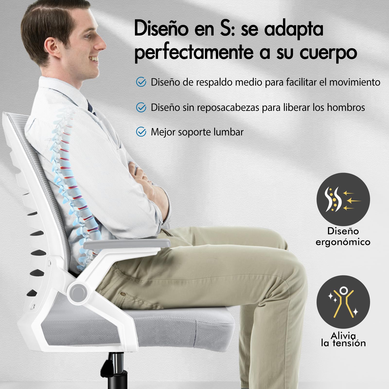 ALFORDSON Silla Escritorio Ergonómica Ajustable con Apoyo Lumbar, Reposabrazos Abatibles Ahorro de Espacio, Sillas Oficina Ejecutiva Malla, Cadeira para Salas de Reuniones, Recepción(Blanca y Gris)