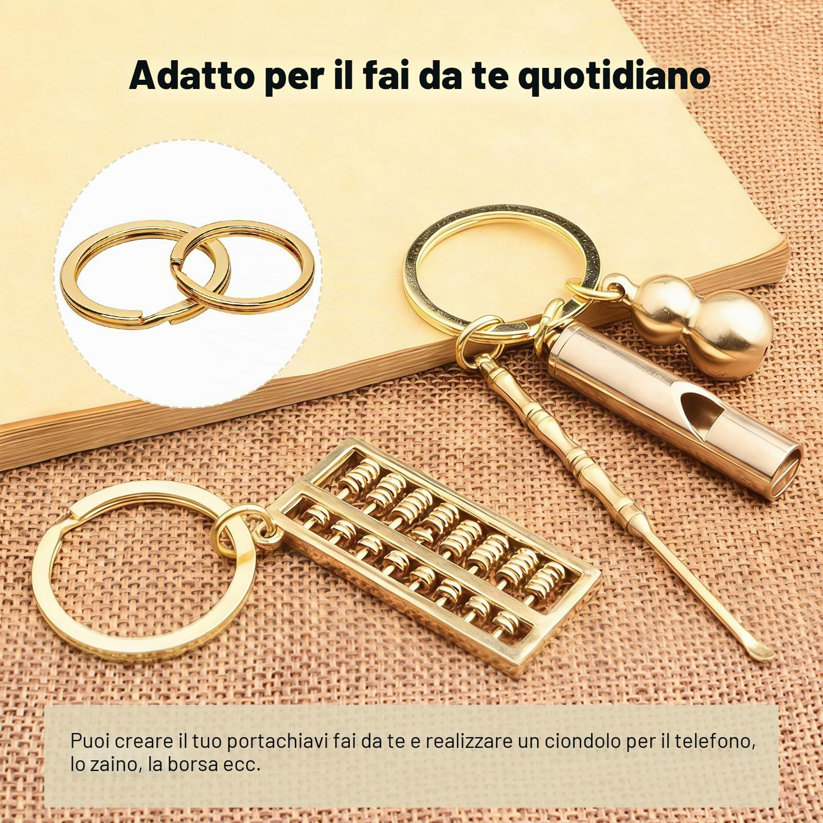 100 pezzi di anello portachiavi in oro, 25 cm 30 cm, anelli portachiavi rotondi e piatti in oro per casa, auto, ufficio, fissaggio per gioielli, artigianato e fai da te