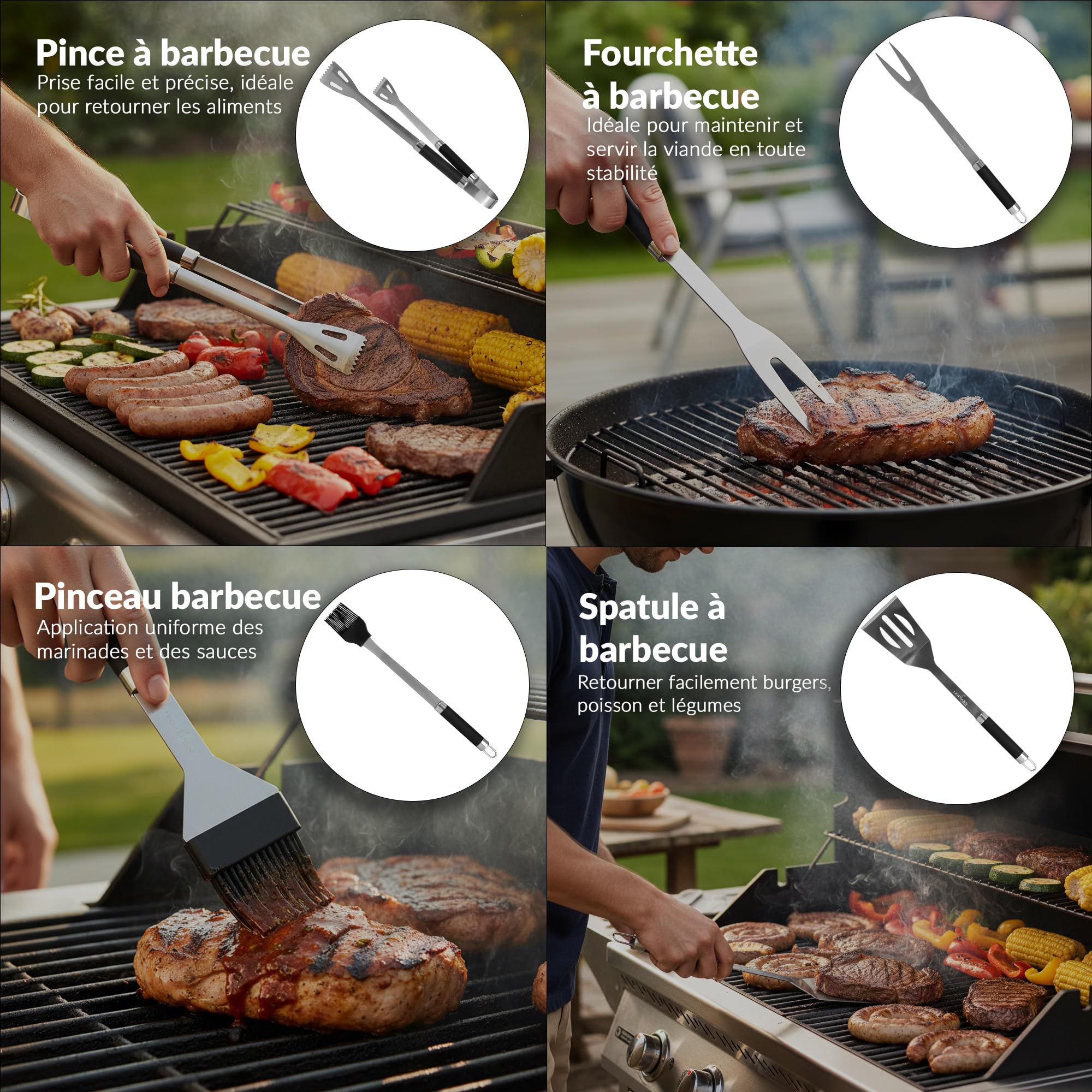 LEHMANN Kit Barbecue Acier Inoxydable 5 pcs Set Accessoires avec Mallette