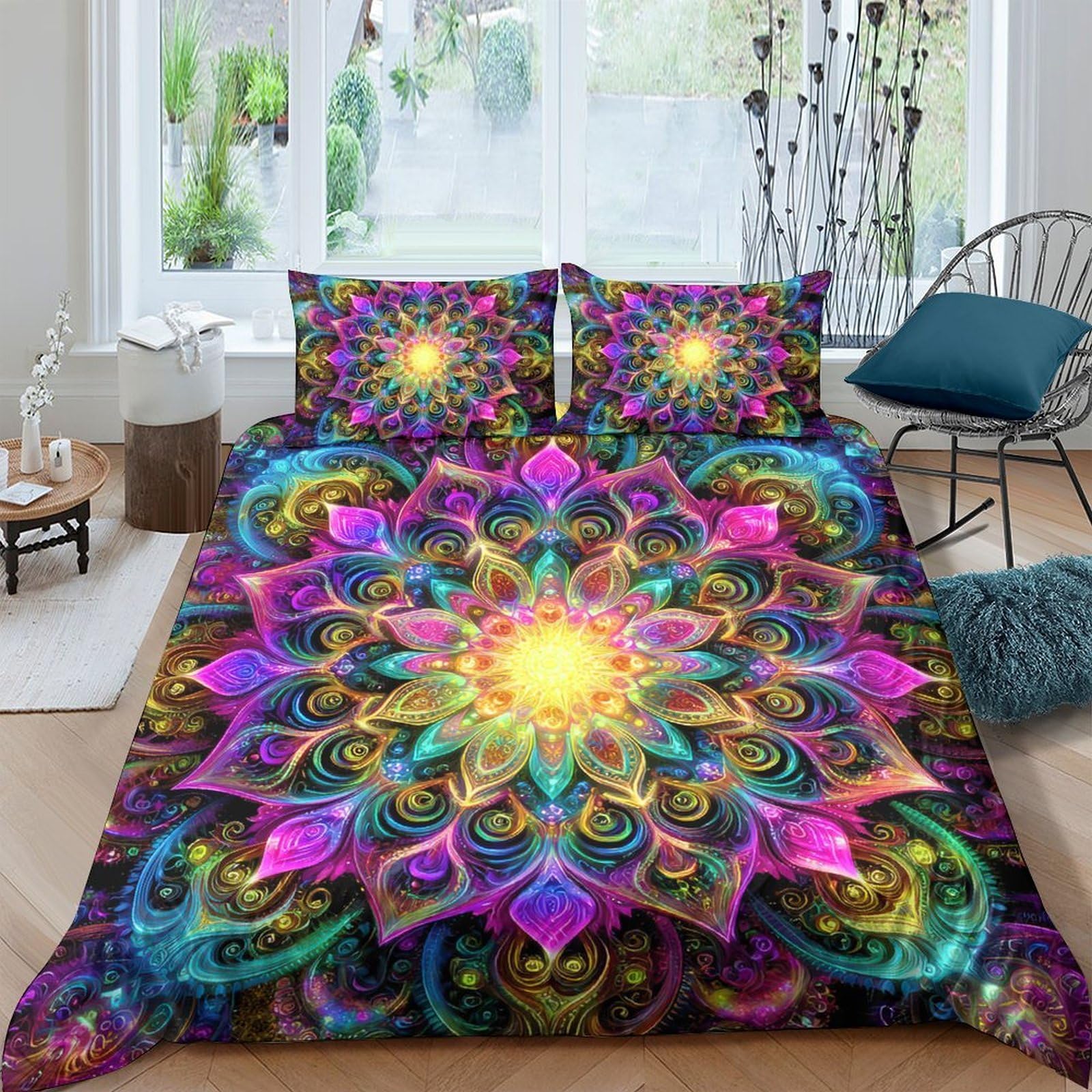 Ctjqhvkz Style-7 3D Printed Mandala Sun Fitted Sheet Microfiber Soft Vibrant Lotus Mattress Cover Bedroom Decor Protection Single（135X200cm）