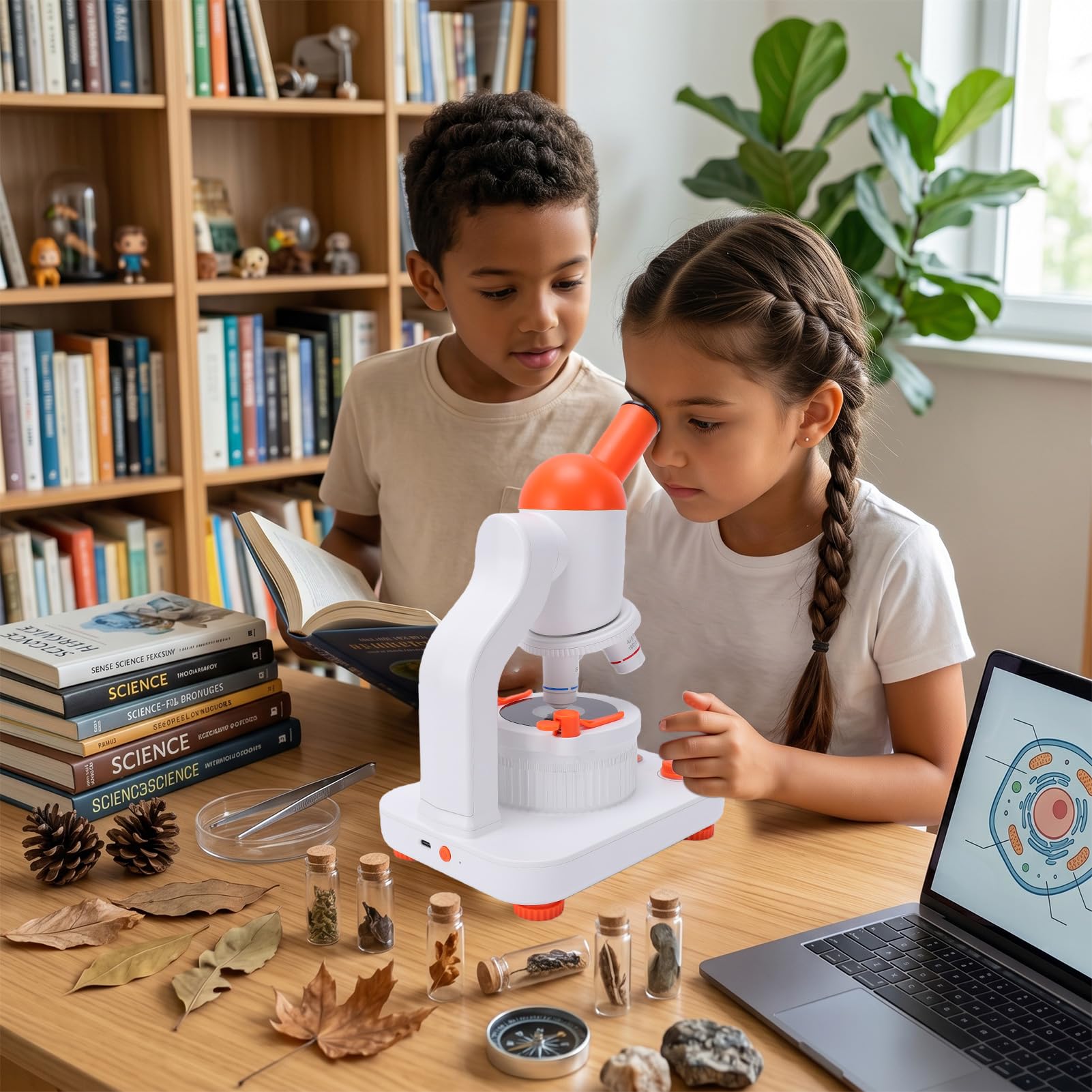 VBESTLIFE Microscopio para Niños, Aumento de 40-400X con 12 Diapositivas Preparadas y Luces LED Duales, para Estudiantes Principiantes, Laboratorio de Educación en el Hogar