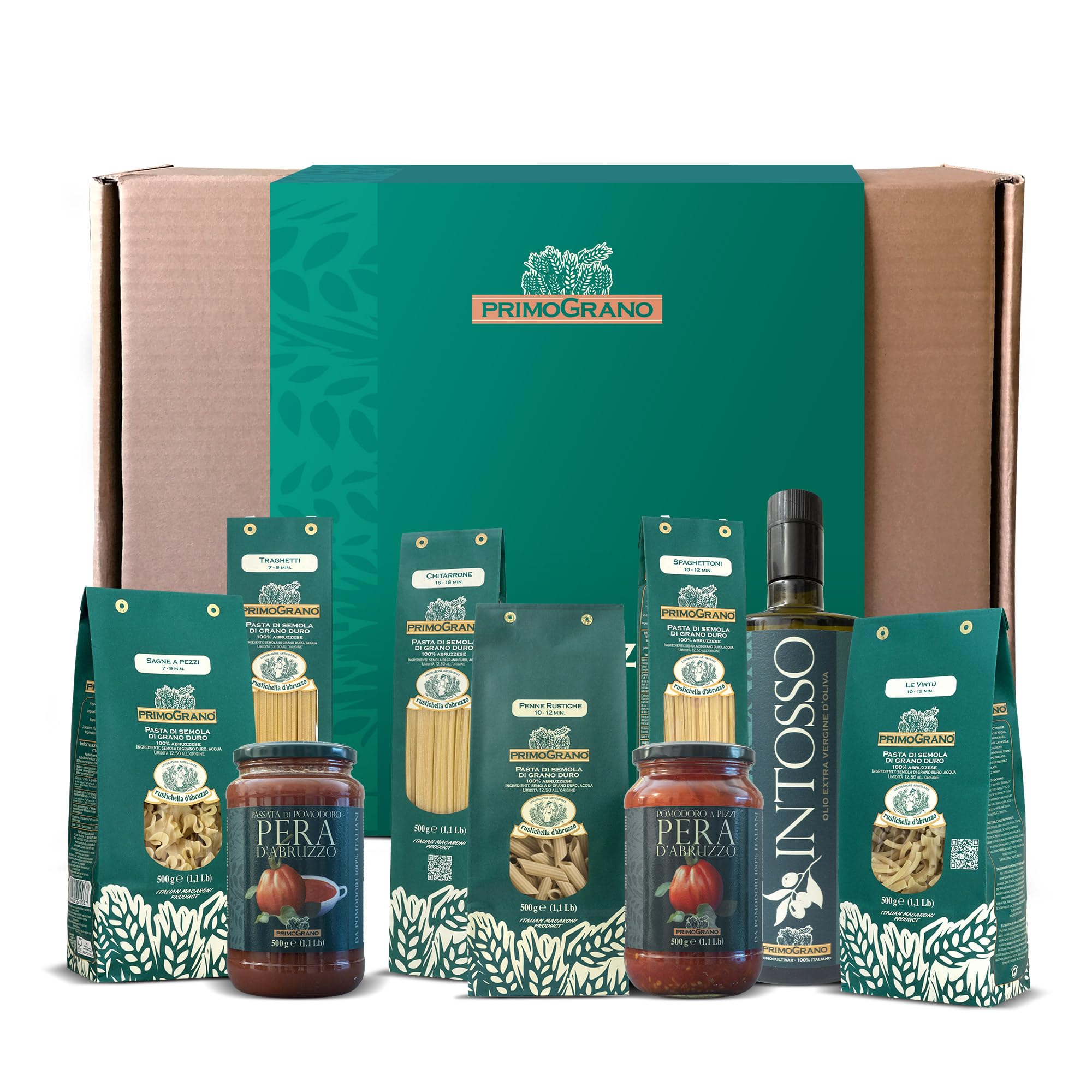 Kit Primograno Rustichella d'Abruzzo – Pasta Artigianale Italiana in Grano 100% Abruzzese con Pomodoro Pera & Olio EVO – Specialità Tipiche Abruzzesi