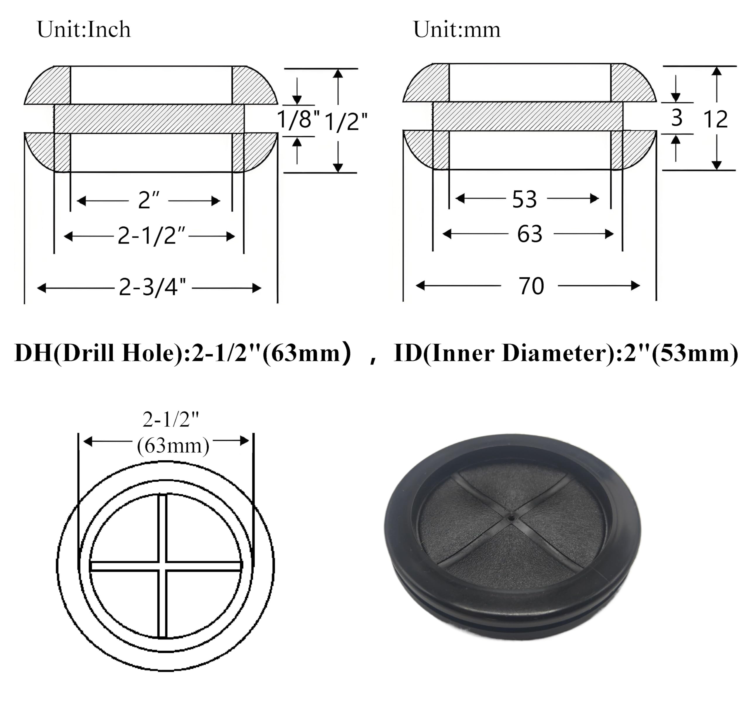 4 pcs Rubber Grommet 2-1/2