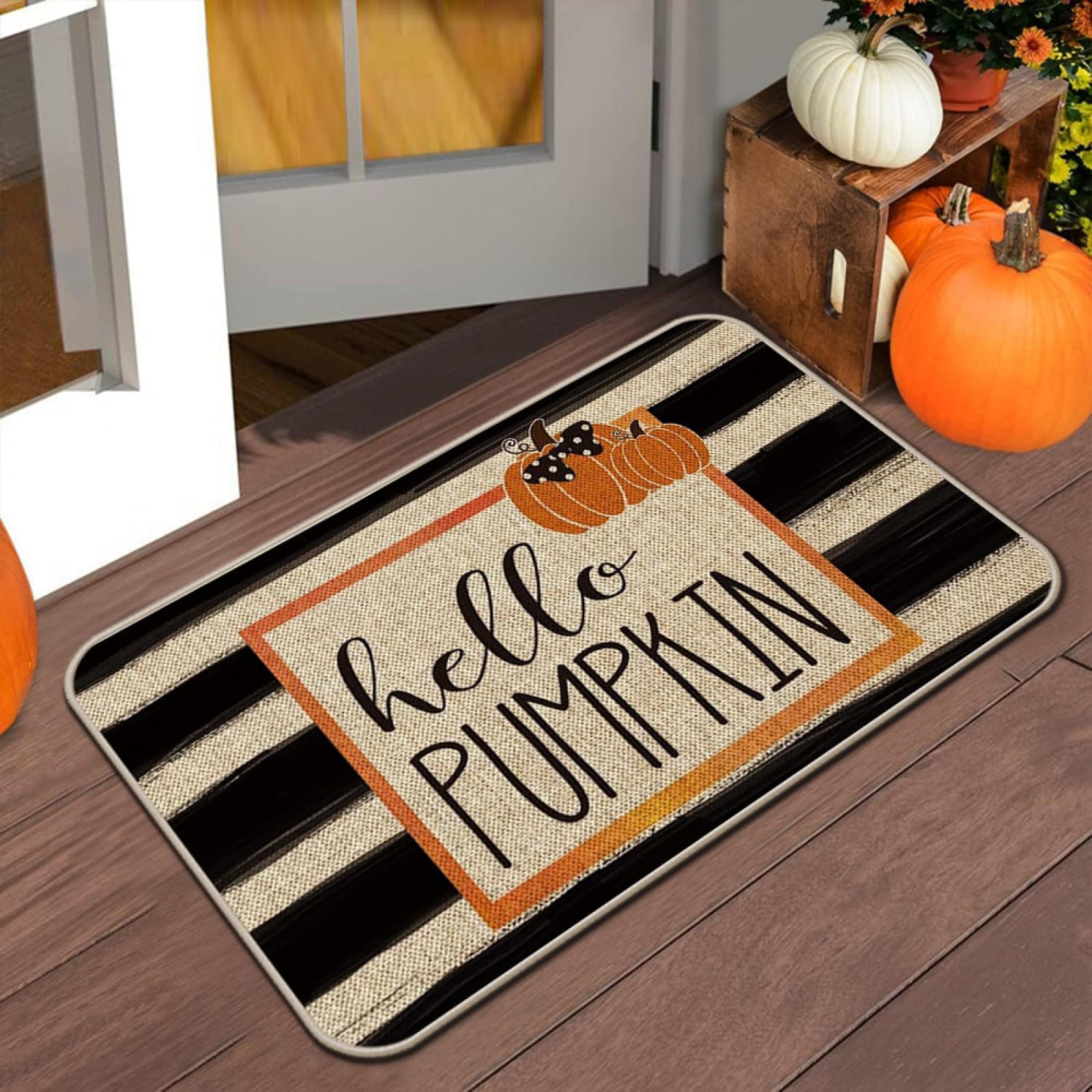 Felpudo Entrada Casa Rayas Negras Calabaza Alfombra Salon Lavable Alfombra Entrada Casa Exterior Poliéster Felpudo Exterior Suave Alfombras de Salon Antideslizante Alfombras de Habitacion 100x150cm