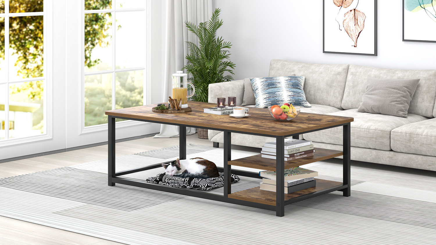 Amazon.com: EXCEFUR Modern Coffee Table, Rustic Wood and Metal