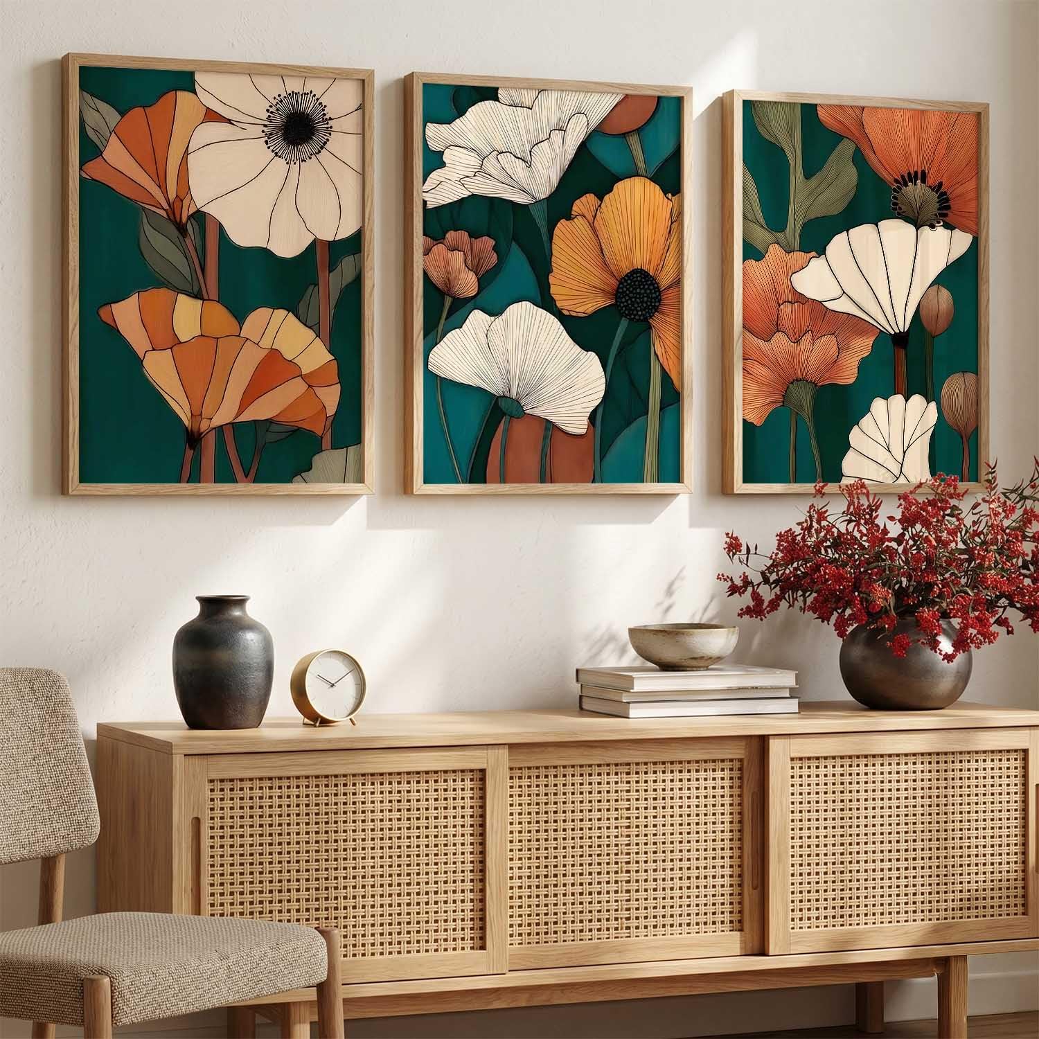Bohemian Wall Art Set - Floral Prints with Frame -14 Bohemian Wall Art Set - Floral Prints with Frame -14