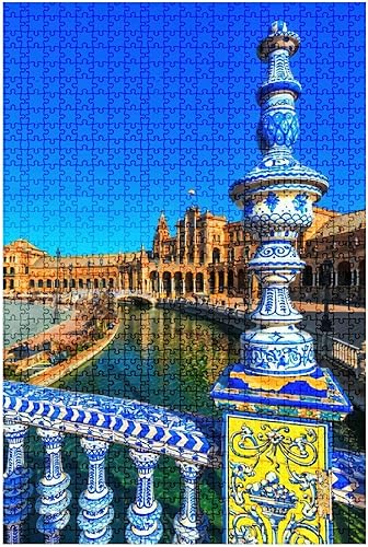 Rompecabezas de madera de 1000 piezas Plaza España en Sevilla, España, divertido y desafiante, rompecabezas de mesa para adultos y niños, grandes