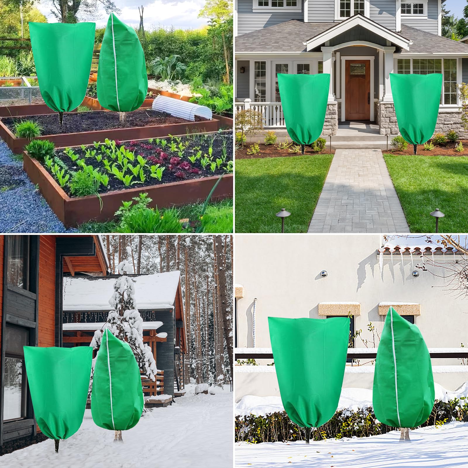 Cubiertas para plantas, protección contra la congelación, paquete de 4 paños de 31.5 x 47.3 pulgadas con cordón de cremallera, cubiertas de arbustos para invierno, protección contra la congelación,