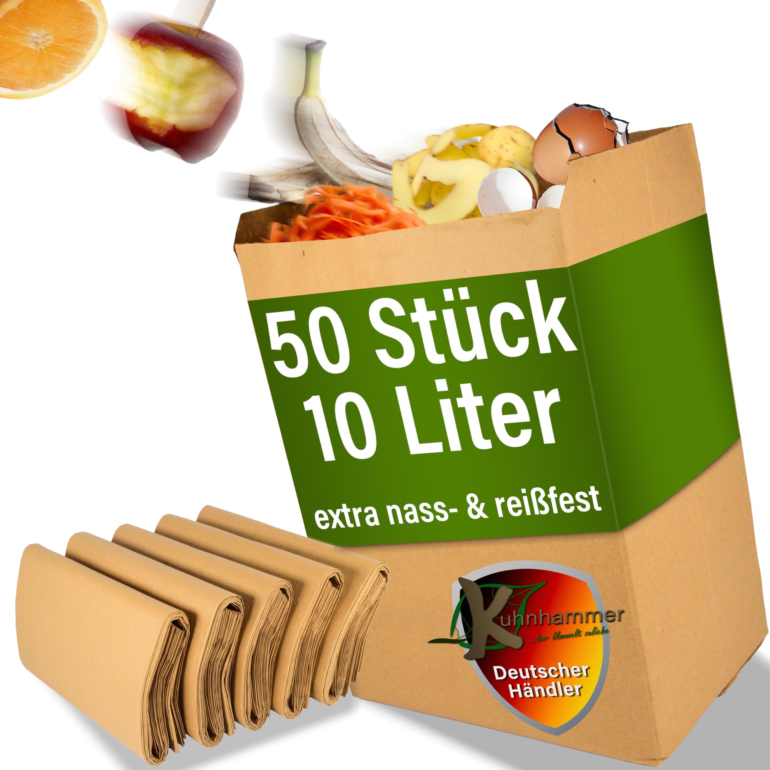 BLiX Papier-Kompostsäcke 10 L, 10 Stück – Braun, Reißfest Für Bioabfall