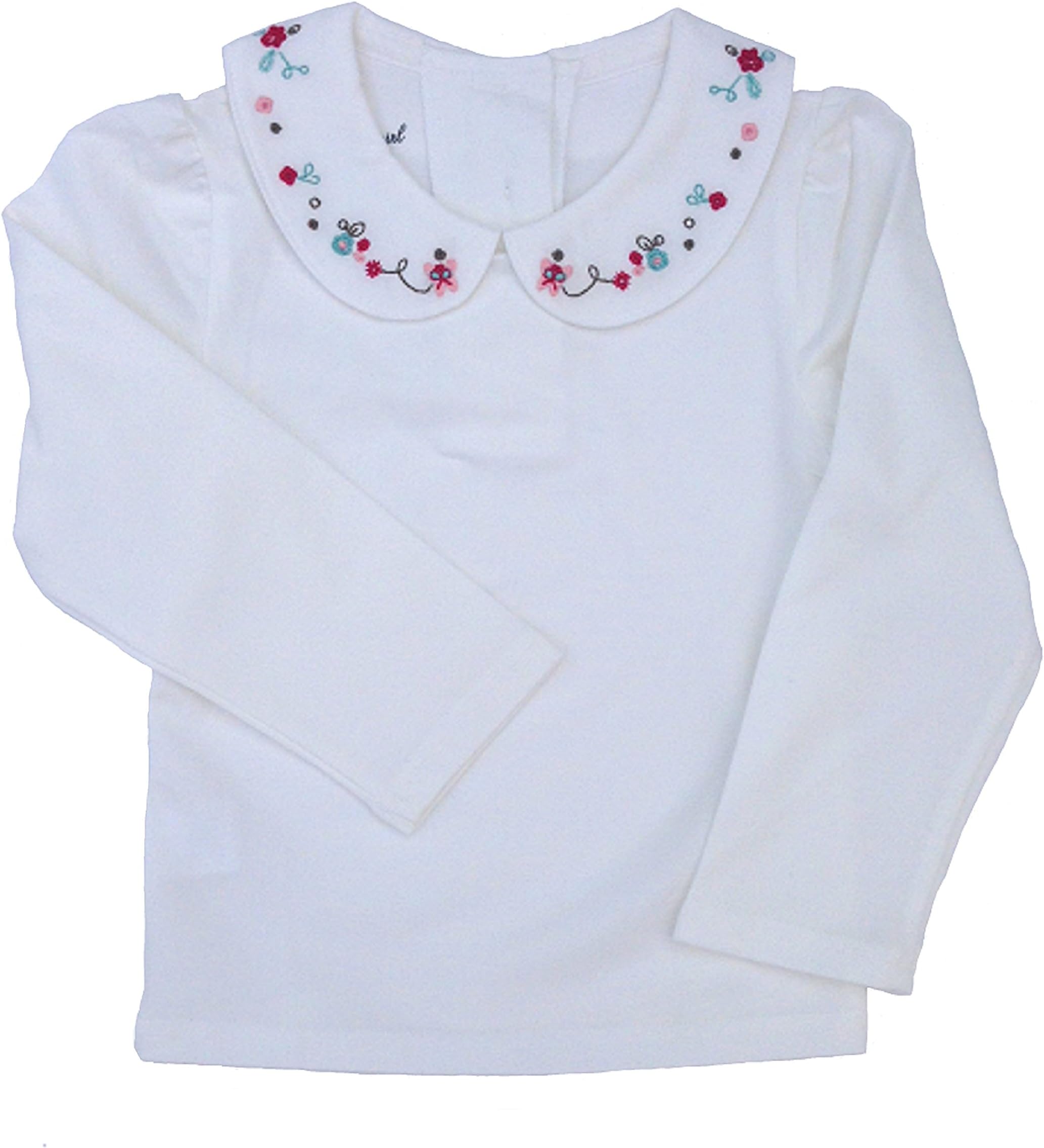 Dastan Little Girls Top and White School Uniforms with Pretty Floral Embroidered Collar Blouses Long Sleeve T Shirt 3-11 T