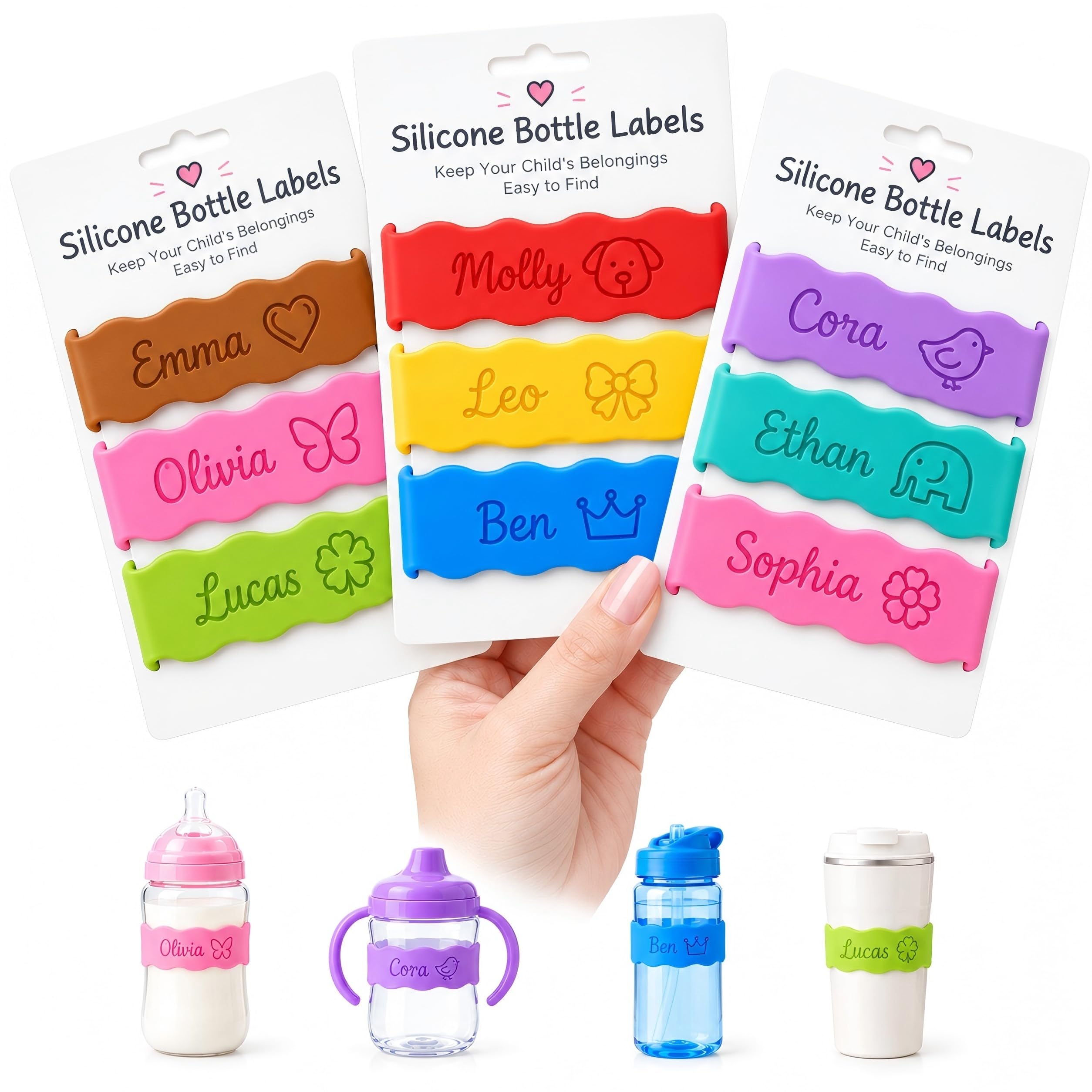 XSK 3-Pack Personalised Water Bottle Labels, Custom Silicone Name Bands