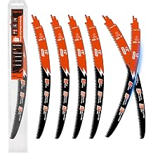 12 Inch Arc Edge Reciprocating Saw Blades, Pruning Blades for Reciprocating Saw, CR-V Steel Reciprocal Saw Blades for Tree Trimming, Wood Cutting with Organizer Case, 6 Pack/6TPI