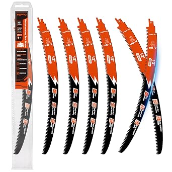 12 Inch Arc Edge Reciprocating Saw Blades, Pruning Blades for Reciprocating Saw, CR-V Steel Reciprocal Saw Blades for Tree Trimming, Wood Cutting with Organizer Case, 6 Pack/6TPI