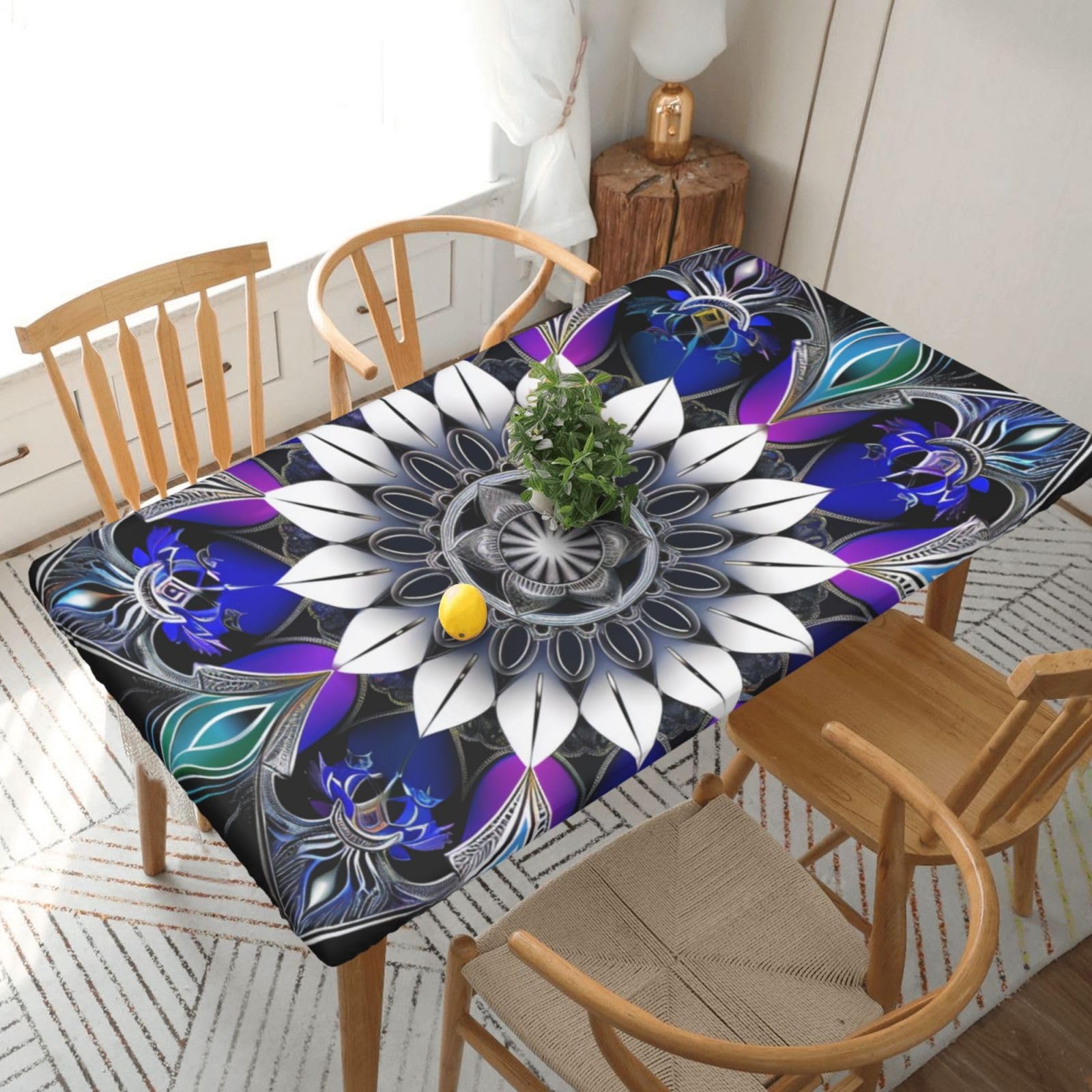 WPKJU Rectangle Mandala Print Printed Tablecloths 5ft Rectangular Table Covers Washable Polyester Decorative Table Cloth for Dining Table Picnic Wedding
