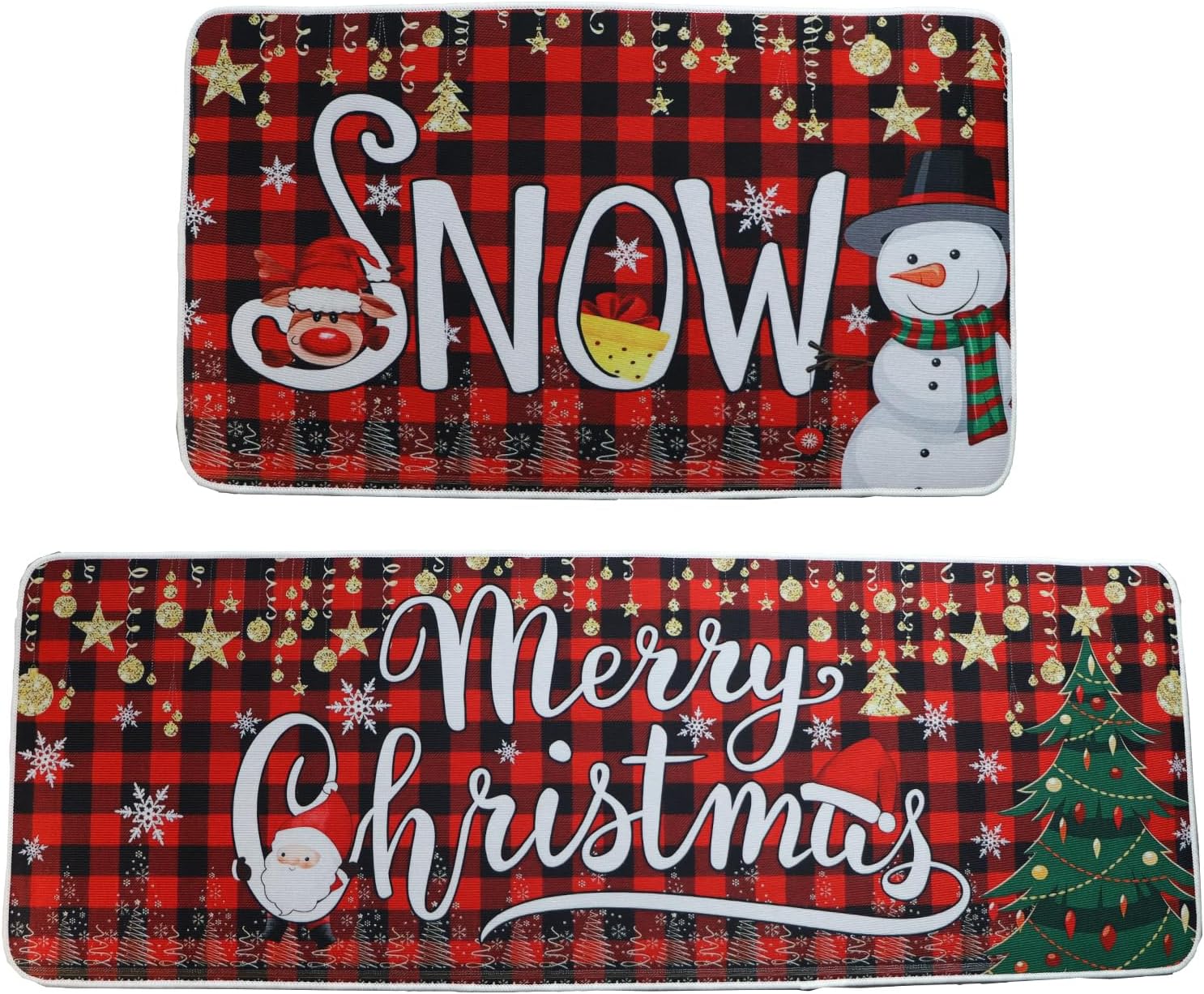 Christmas Kitchen Mats Set of 2, Christmas Decorations Snowman Tree Christmas Kitchen Decor, Non-Slip Winter Washable Kitchen Mats for Floor,Home, Bathroom, Living Room, Doorway,17"x27+17"x47"