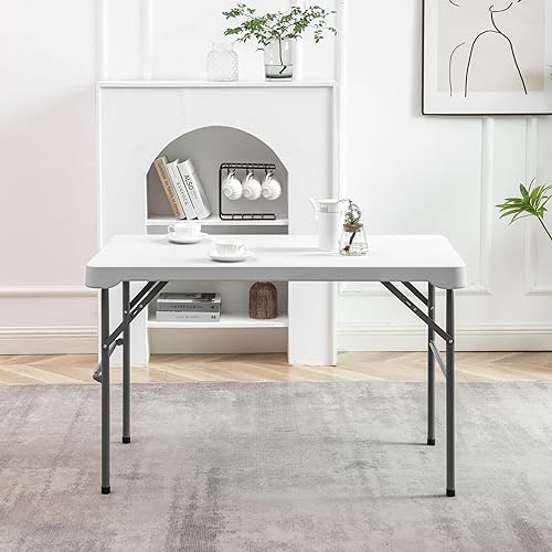 Miniatura 5 de BTEXPERT 3-Piece Set Plastic Portable Folding Beer Picnic Table & Two Benches Seats Foldable Heavy Duty White for Party RV Patio Dining Event