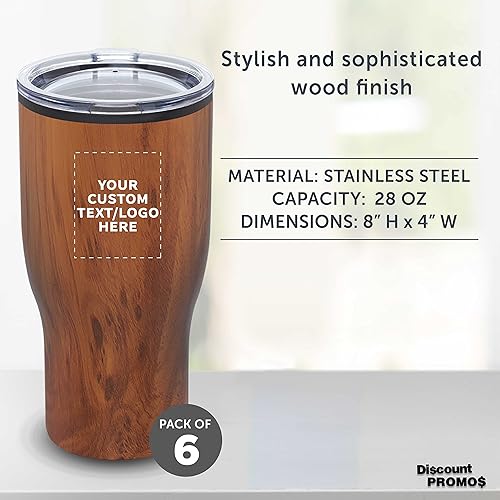 Miniatura 17 de Challenger - Juego de 6 tazas de viaje de acero inoxidable personalizadas de 28 onzas, paquete personalizado a granel, perfectas para café, Acabado