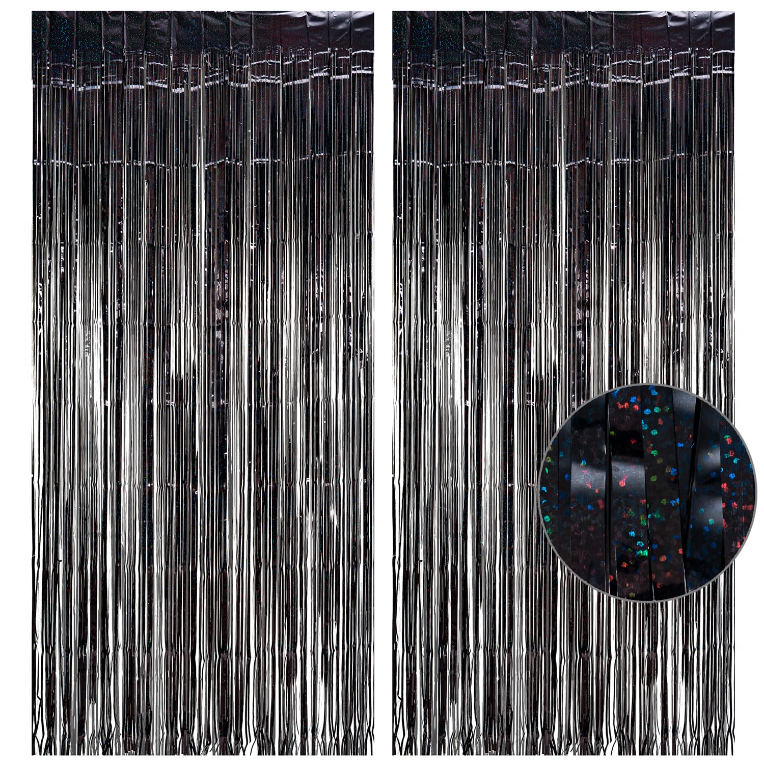 Black Tinsel Curtain Party Backdrop - GREATRIL Foil Fringe Curtain Streamers for New Years Eve 2025 Birthday Graduation 2025 Halloween Stranger Theme Party Decorations Pack of 2