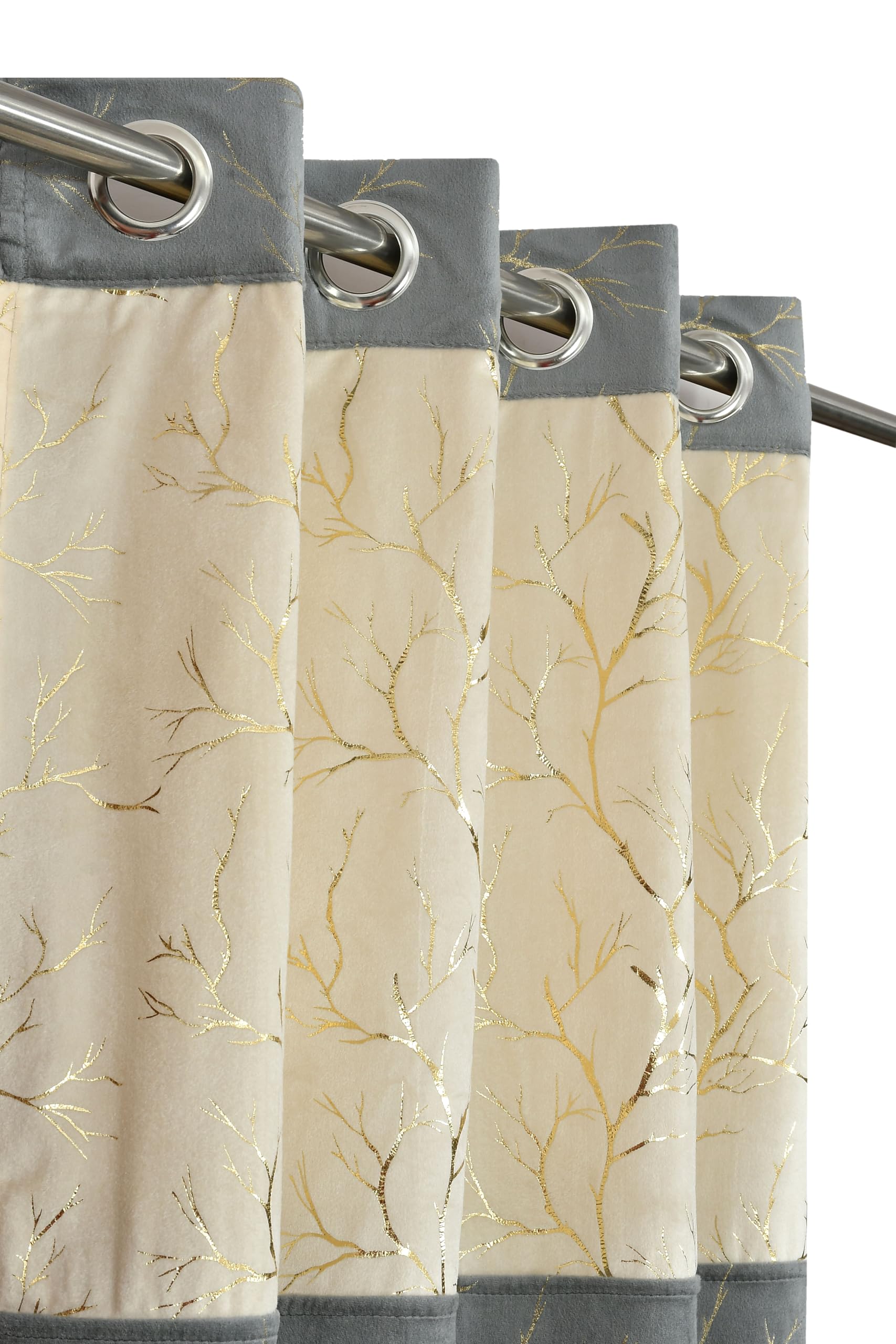 IVAZA Luxury Velvet Curtains with Gold Foil Leaf Print & 2-Tone Design – Light-Filtering Drapes for Window- 5 Feet (Pack of 1) Grey-image-22