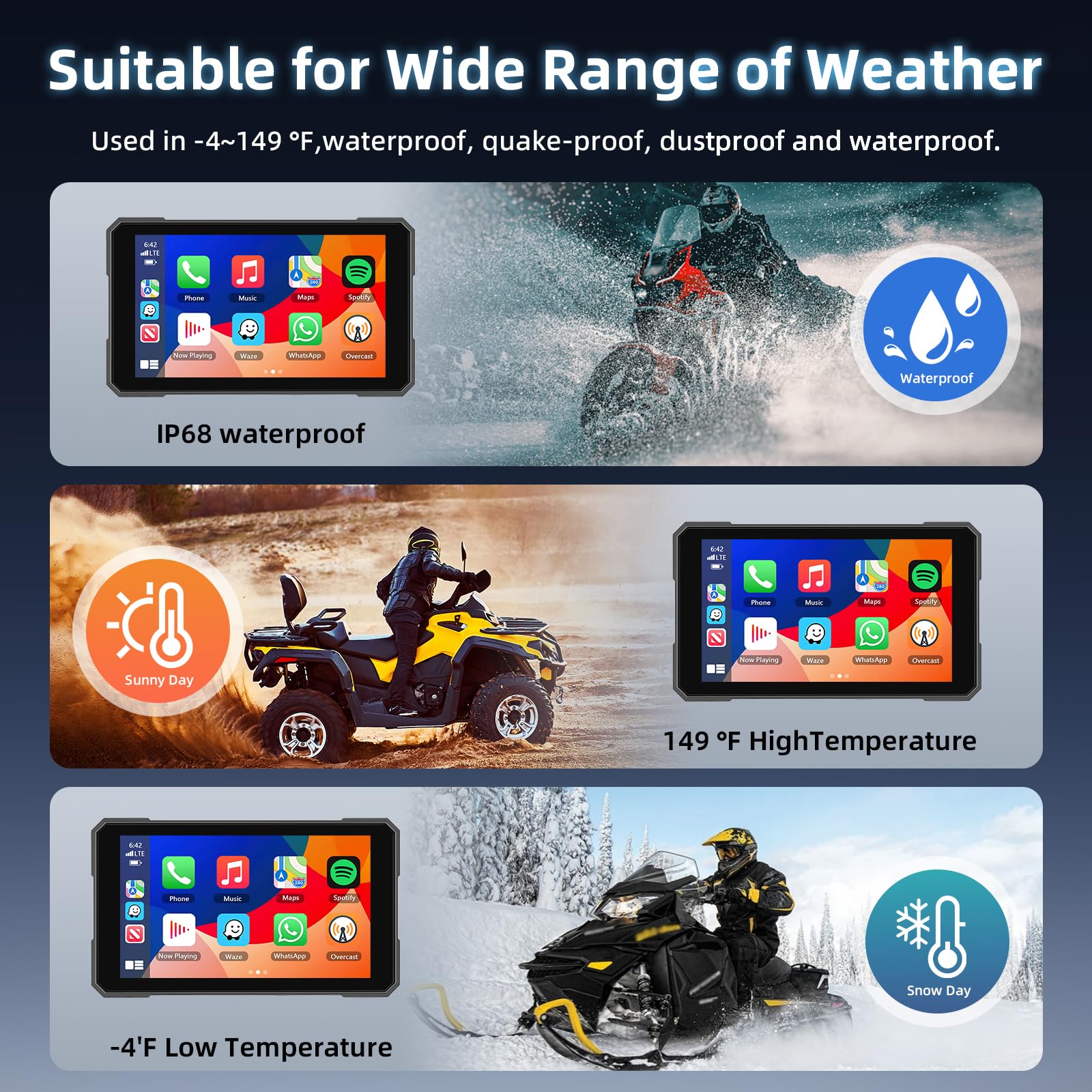 CarPlay Écran Portable Carplay pour Moto, sans Fil Android Auto pour Moto, 5 Pouces Écran Tactile Étanche avec Bluetooth, Navigation GPS, Siri/G00gle Assistant, IP67