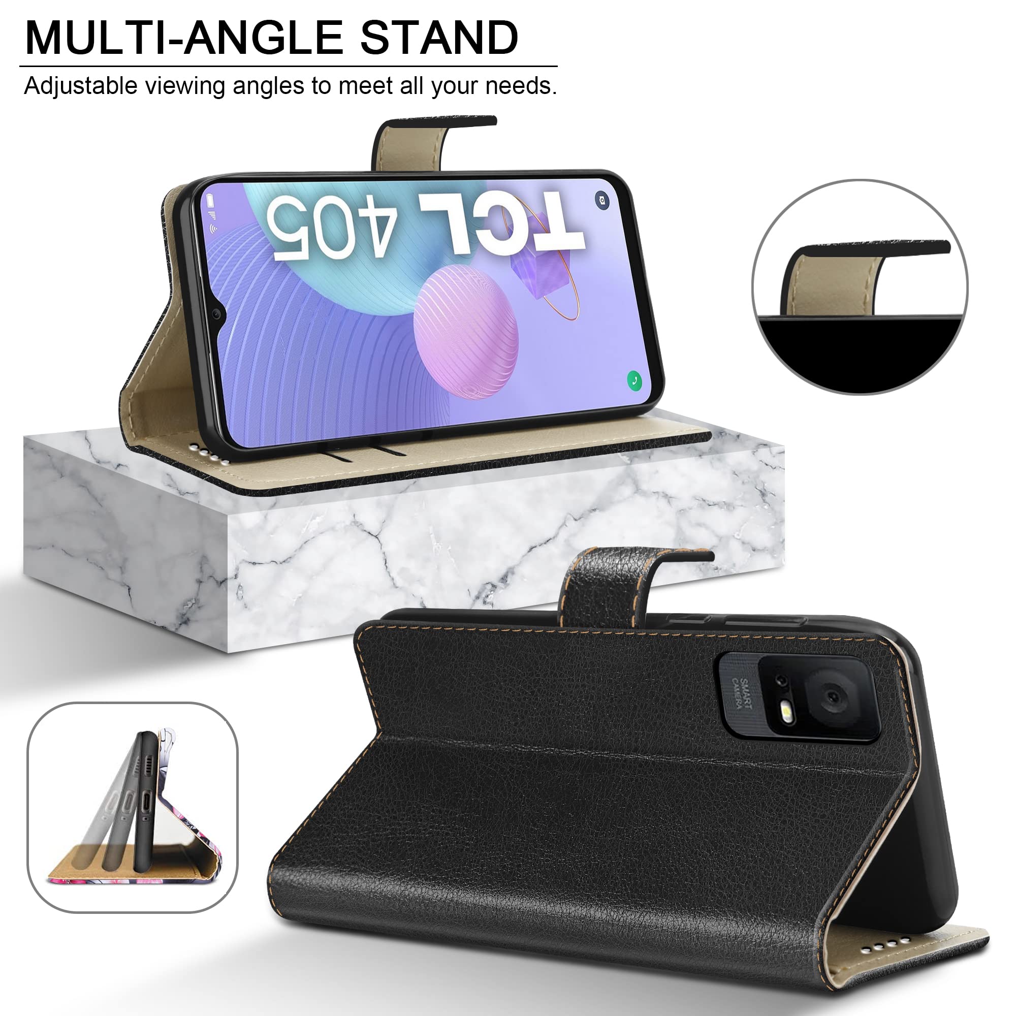 PIXFAB For TCL 405/406 / 408 Leather Phone Case, Magnetic Closure Full Protection Book Folio Design - Image 3