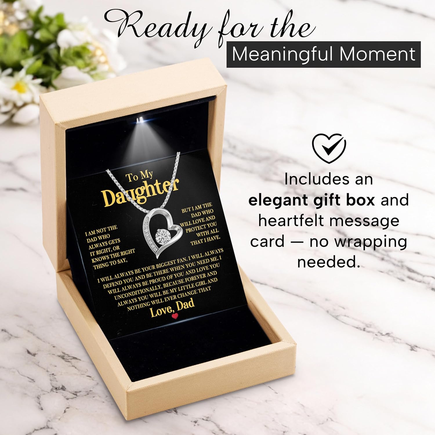 Larvincy To My Daughter Necklace From Dad With Heartfelt Message Card, Father Daughter Necklace Gift For Birthday Wedding Graduation Valentine’s Day - Image 3