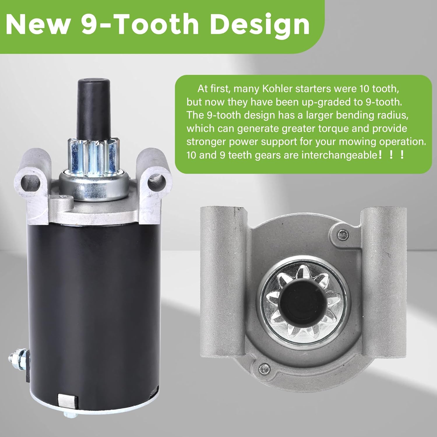 34009 Kohler Starter (9-Teeth) Replacement for 7000 Series KT715-KT745 Courage Twin 1999-1140051 SV710-SV840 32-098-08 3209808 3209801 32-098-03 32-098-04S 410-21111 SAB0157 20HP 22HP 24HP