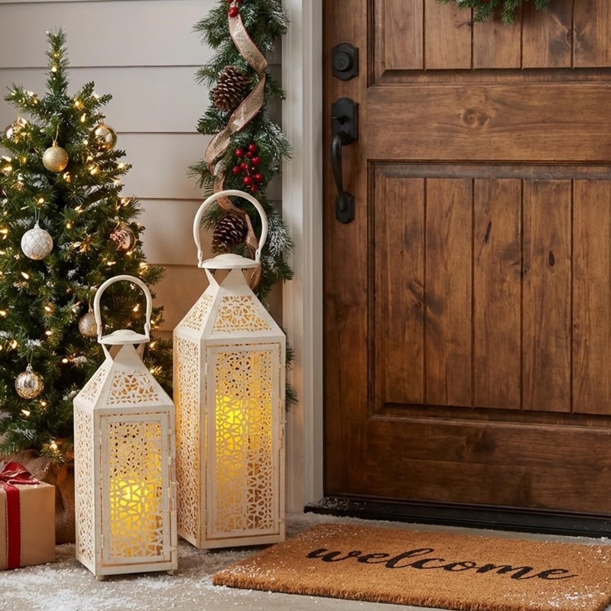 JHY DESIGN Set da 2 lanterne decorative bianche per candele