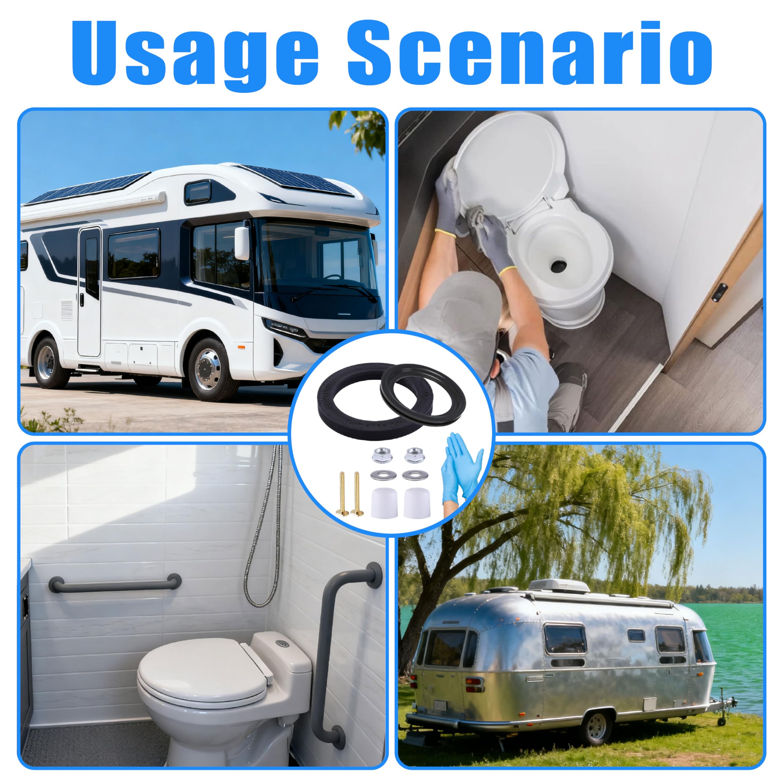 Kit di guarnizioni per WC RV per parti di ricambio 385311652 Guarnizione base WC e 385311658 Guarnizione per sciacquone, compatibile con guarnizione flangia WC Dometic serie 300/310/320, blocca le