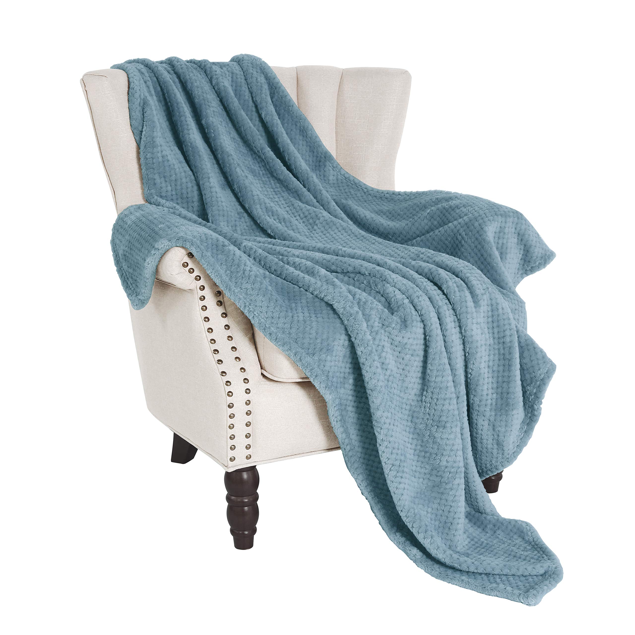 Exclusivo Mezcla Waffle Textured Soft Fleece Blanket, Large Throw Blanket(Slate Blue, 50 x 70 inches)- Cozy, Warm and Ligh...