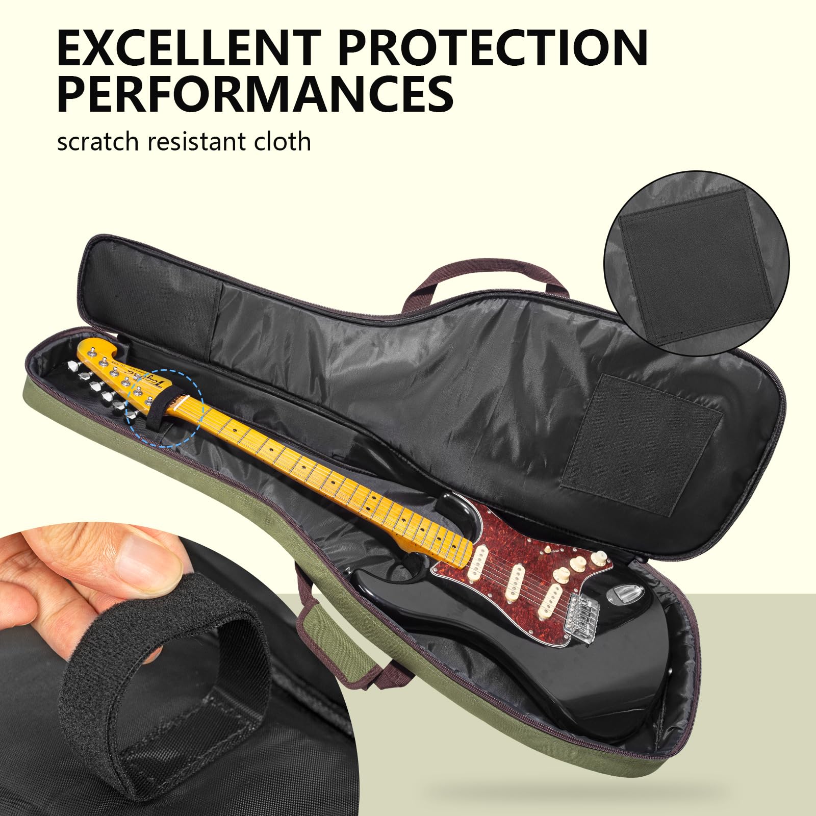 MUZNOTE Tasche für E-Gitarren, verstärkt, 1,2 cm dicker Schaumstoff, weich gepolsterte Gitarrentasche mit 4 Taschen, Gigbag für E-Gitarre, Nacken-Halterung, Schlaufe für 39 E-Gitarren