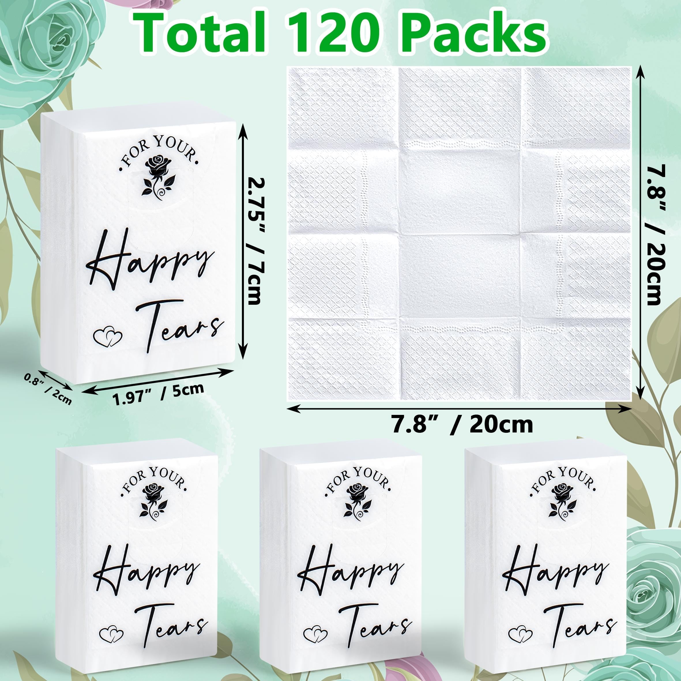 Lesnala Confezione da 120 confezioni di fazzoletti Happy Tears per matrimoni, per le tue lacrime felici, fazzoletti per matrimoni, confezioni di fazzoletti per ospiti, 3 veli, per feste di nozze,