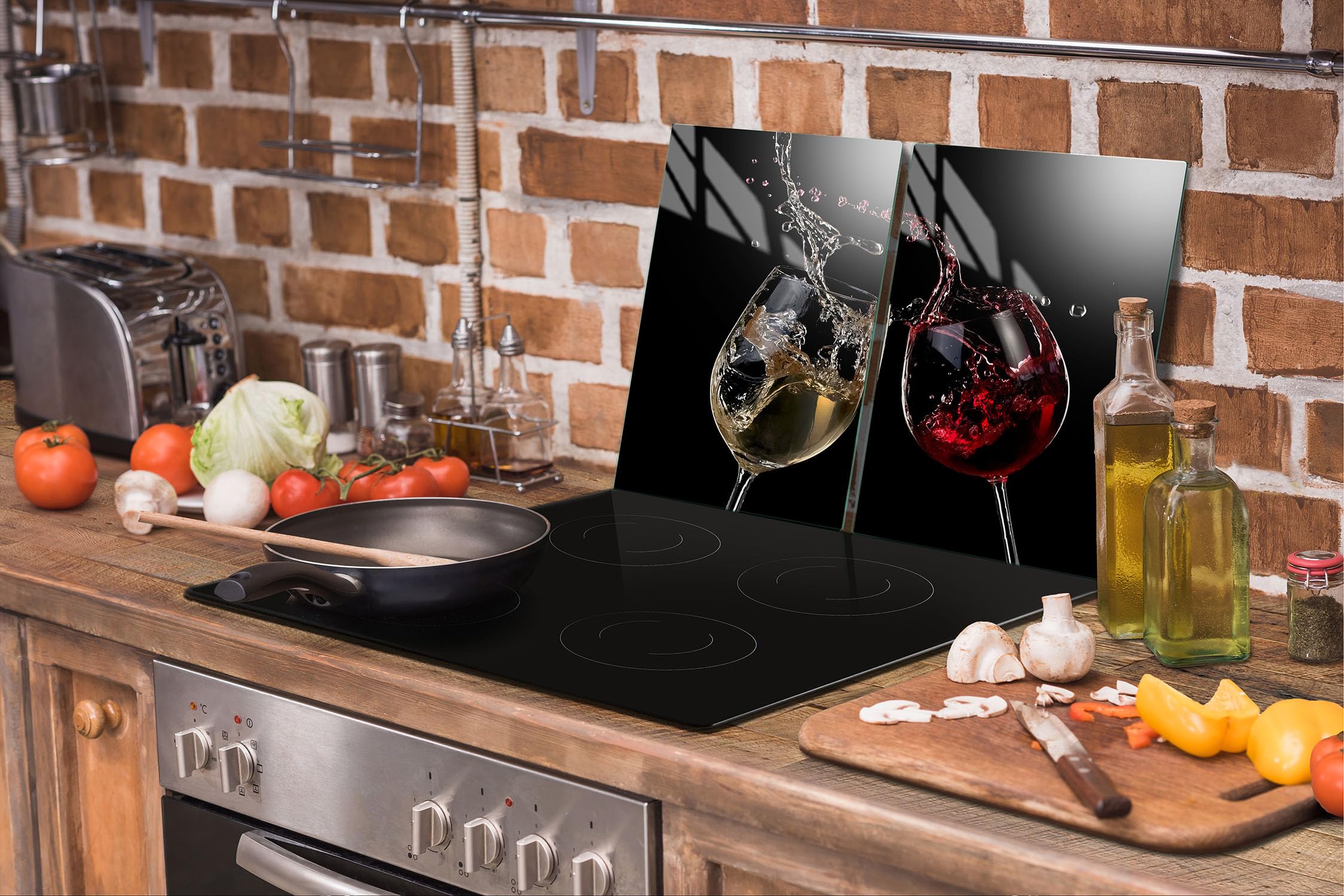 TMK | Piastre Copripiano Cottura Vetro - 2 Pezzi 30x52 Cm - Per Induzione, Tagliere Legno E Decorazione