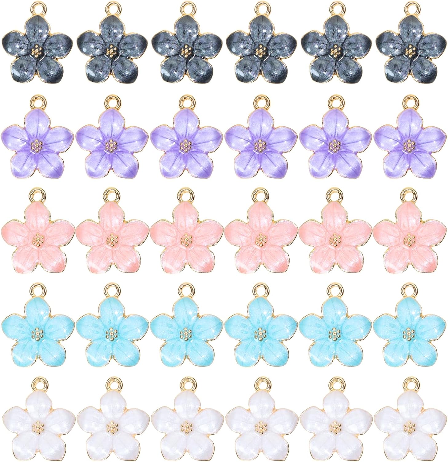 Tupalizy 30PCS Mini Flower Charms Gold Enamel Cherry Blossom Pendants Decor for Bracelets Necklaces Earrings Jewelry Making Findings Purse Keychains DIY Crafts Handmade Gifts Accessories, Mixed color